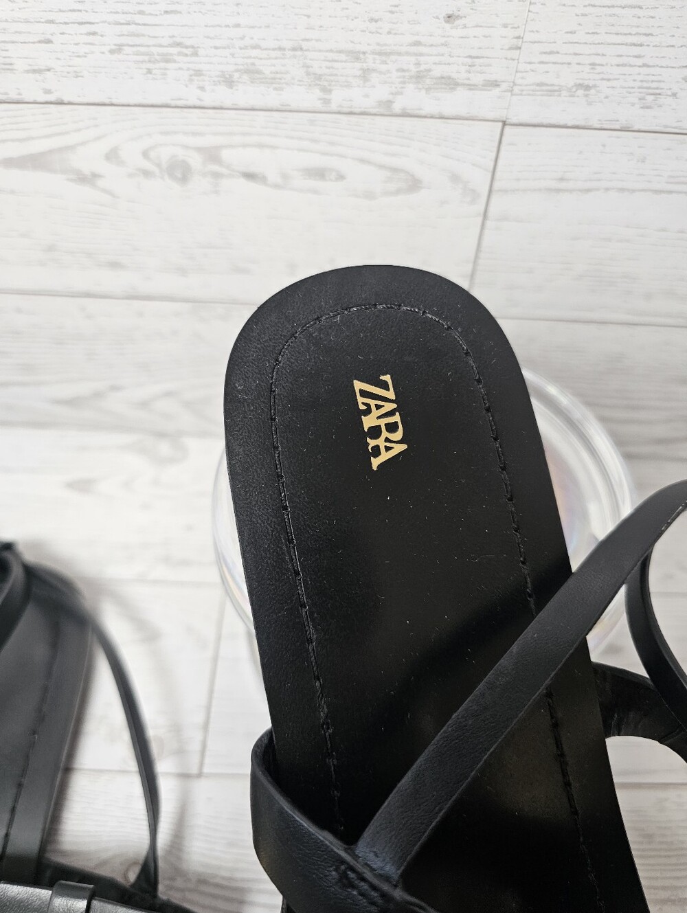 ZARA Black Flat Sandals Metallic Appliqué Gold Jewel Detail Ankle Strap - Picture 5 of 8